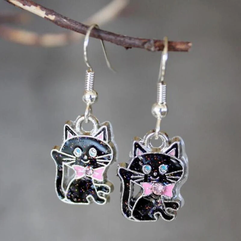 

New Fashion Black Cat Drop Dangle Earrings For Women Vintage Goth Punk Bijoux Female Earring Pendientes Kolczyki Jewelry