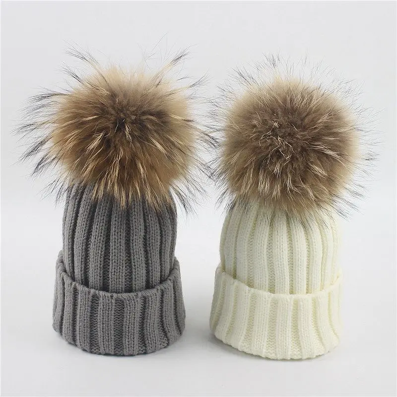 Kids Cotton Hats Baby Real Fur Pom Photo Props Newborn Children's Hat Boy Accessories Toddler Girl Cap Bonnet | Детская одежда и