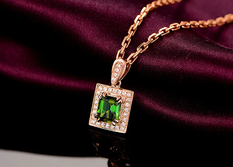 ML Природный зеленый турмалин 18 К кулон из чистого золота настоящий AU 750 цельное