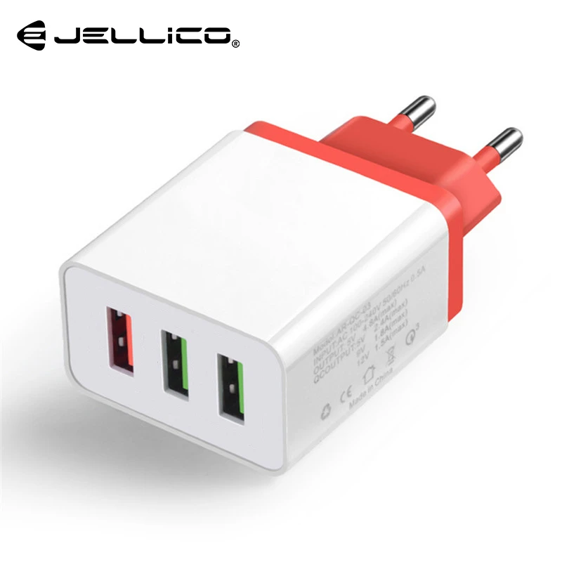 Jelico 3 порта USB зарядное устройство для iPhone Xs X 8 7 быстрое зарядное устройство для телефона для samsung Xiaomi huawei настенное зарядное устройство ЕС адаптер мобильного телефона - Тип штекера: Red
