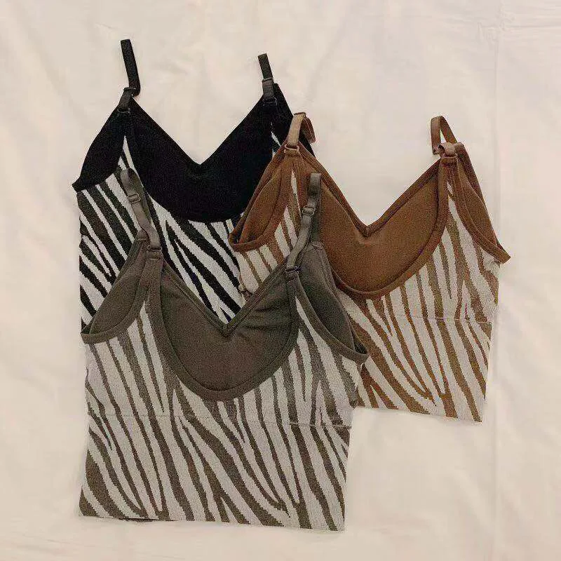 

Summer 2021 Newest Arrivals Fashion Hot Women Sleeveless Tops Casual Zebra Pattern Crop Tops Female Sexy Tanks Camis