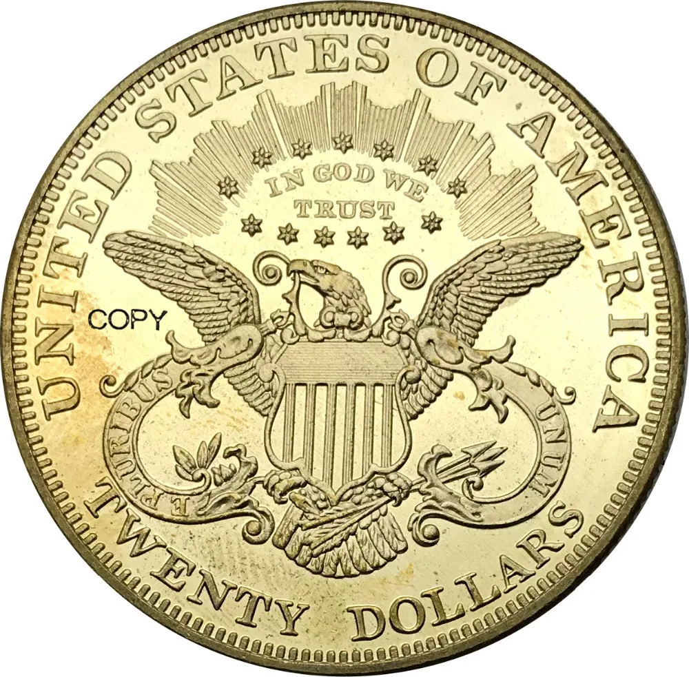 США 20 долларов свободы голова двойной Орел с девизом двадцать 1898 s латунные