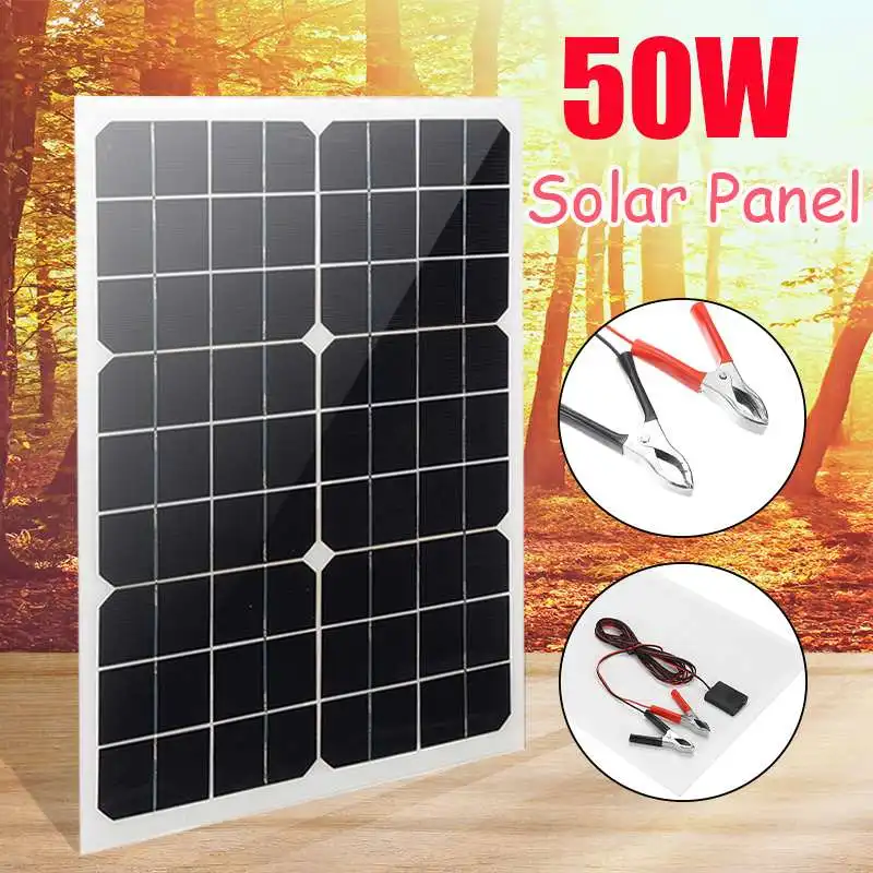 Солнечная панель 50 Вт 18 в зарядное устройство портативная солнечная с зажимами