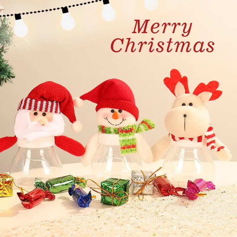 

Santa Snowman Candy Jar Christmas Candy Plastic Transparent Gift Box Santa Claus Snowman Elk Christmas Decoration New Year Gift