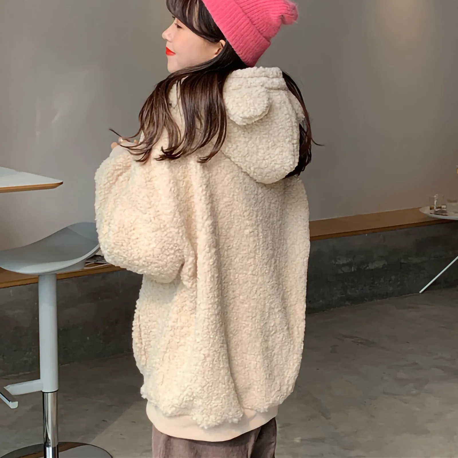 

Cute Bear Ear Cap Autumn Winter Warm Pullover Long Sleeve Soft Fleece Lamb Coat Moletom Fluffy Hoodies Women Kawaii Sweatshirt