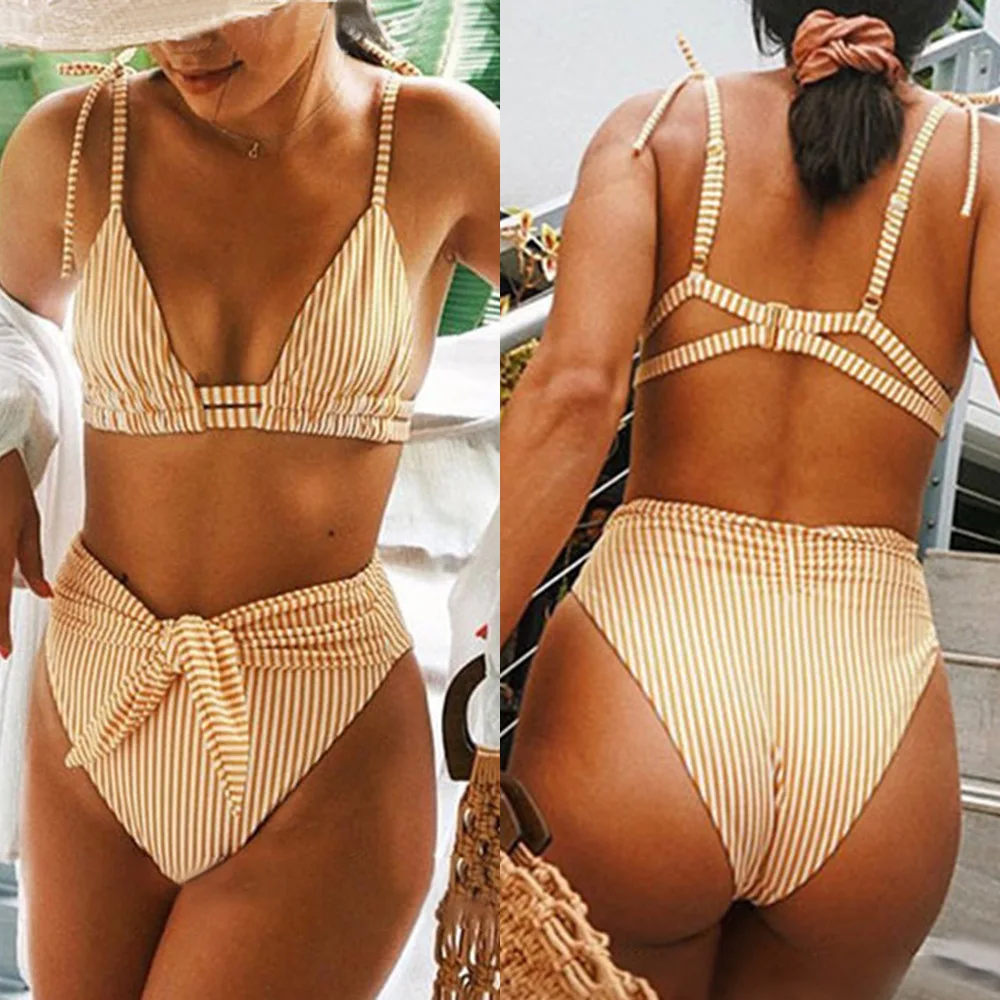 

2021 Summer Sexy Bikini Set Vintage Striped Push Up High Waist Swim Wear Bathing Suit Women Swimsuit Biquini Brazilian Bikinis
