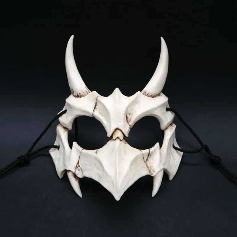 Cosplay Animal Mask Long Teeth Demon Samurai White Bone Dragon Yaksa Tiger Tengu Resin Halloween Accessories | Дом и сад