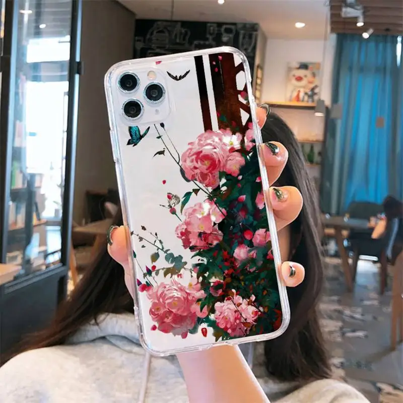 

Rose flowers art Phone Case Transparent soft For iphone 5 5s 5c se 6 6s 7 8 11 12 plus mini x xs xr pro max