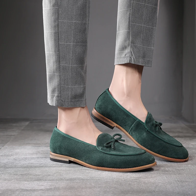 Замшевые Кожаные мужские лоферы модная мужская обувь повседневная Мужская