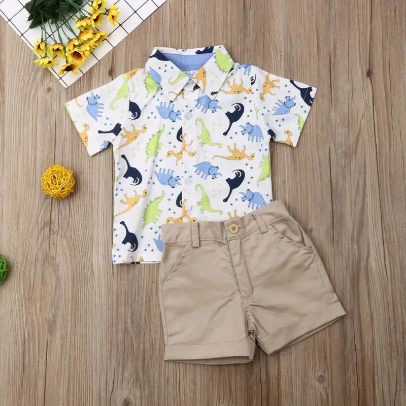 2pcs Toddler Baby Boy Clothes Dinosaur T-shirt Tops+Short Pants Summer Outfit |