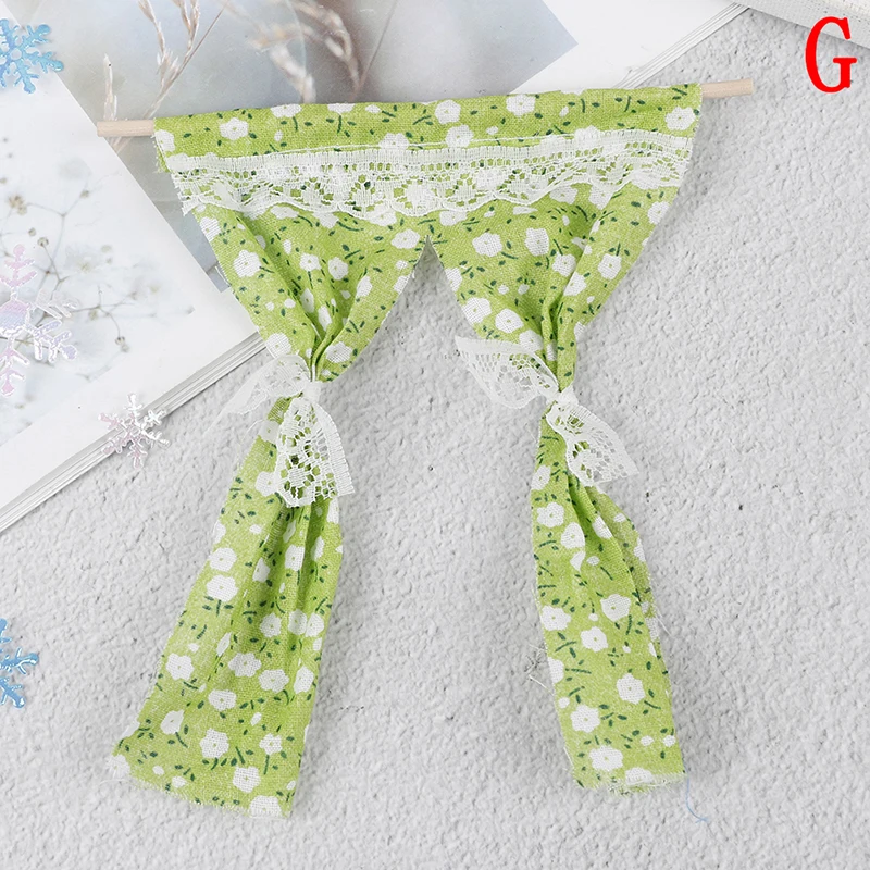 

1Pcs Dollhouse Miniatures Lattice and Lace Pink Cotton Curtain for 1/12 Scale Dolls House Bedroom Furniture Decor Acc