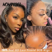 13x4 hd full lace frontal wigs short bob wigs body wave melt skins real hd transparent lace front wig bleached knots for woman