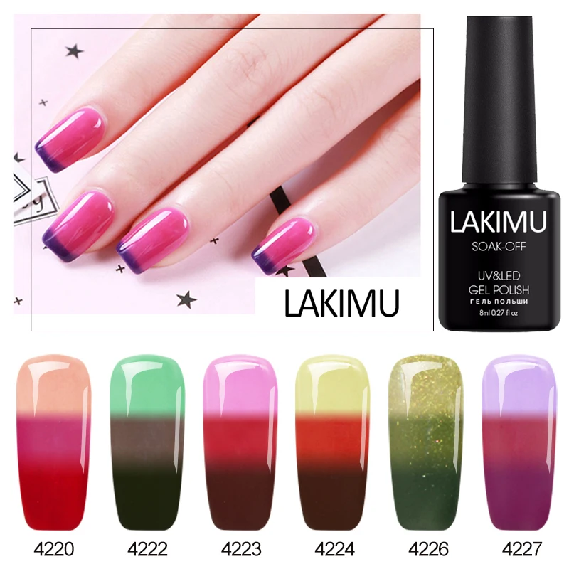 LAKIMU Temperature Change Color Gel Nail Polish Nails Art UV Varnishes Long Lasting Soak Off Chameleon Thermo Lacquer | Красота и