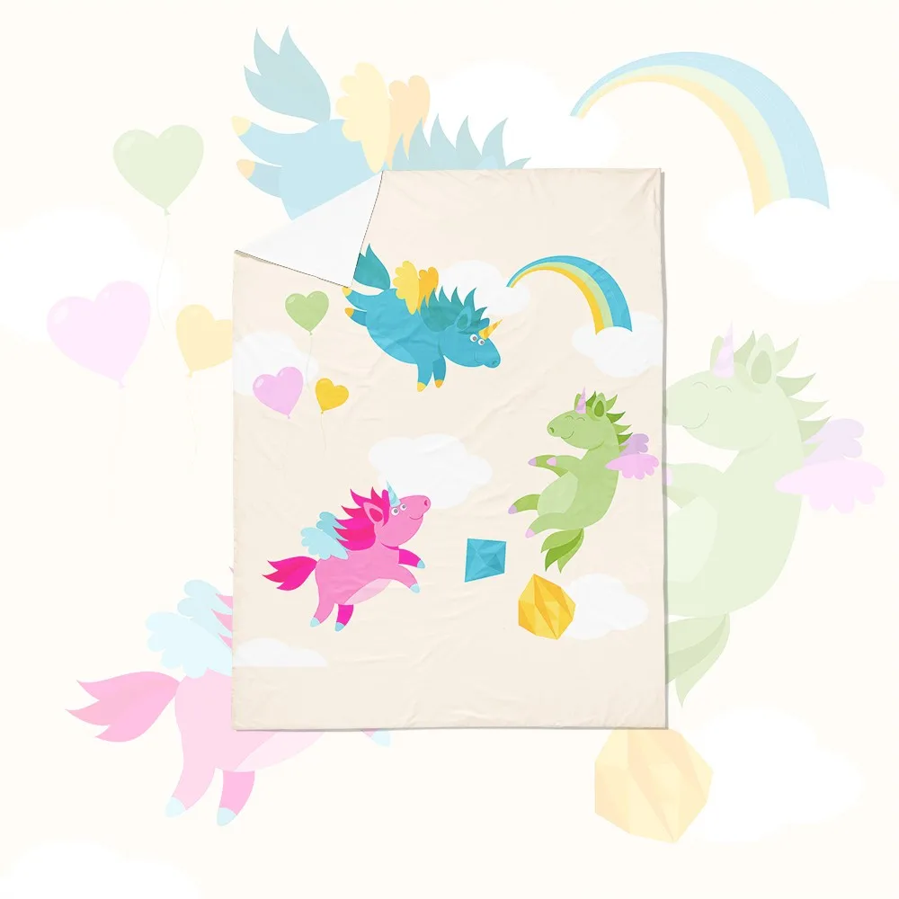 Мультфильм постельное белье с изображением единорога комплект облака принтом в