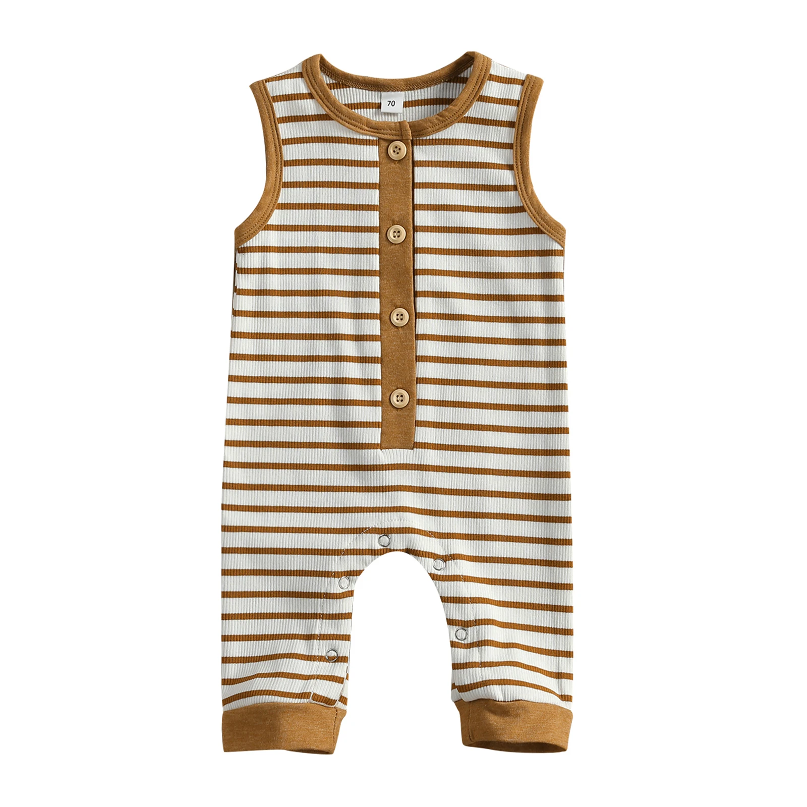 

Baby\u2019s Casual Sleeveless Jumpsuit Summer Fashion Stripe Round Neck Pull-on Single-breasted Romper