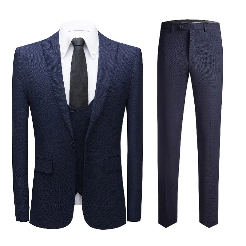 

High Quality Navy Blue Wedding Suit for Men Spring Autumn Mens Prom Host Party Casual Suits Costume 3 Pieces Homme S-6XL