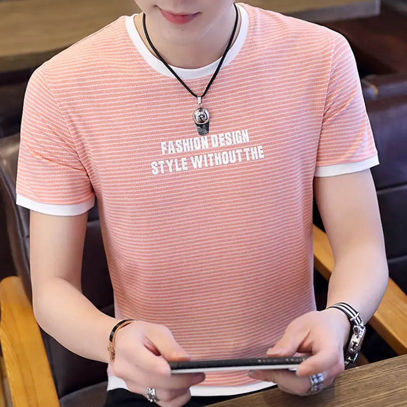 

Short sleeve men's T-shirt stripe 2021 new fashion brand trend handsome cotton half sleeve summer men's wear T-shirt