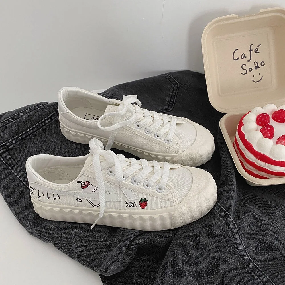 

Canvas shoes female new kawaii student board shoes white shoes Korean casual flat shoes zapatillas mujer 2021