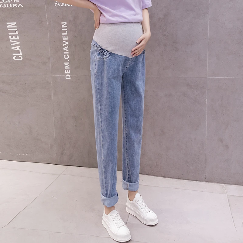 

9761# Spring Casual Denim Maternity Straight Full Long Jeans Belly Loose Pants Clothes for Pregnant Women Pregnancy Trousers