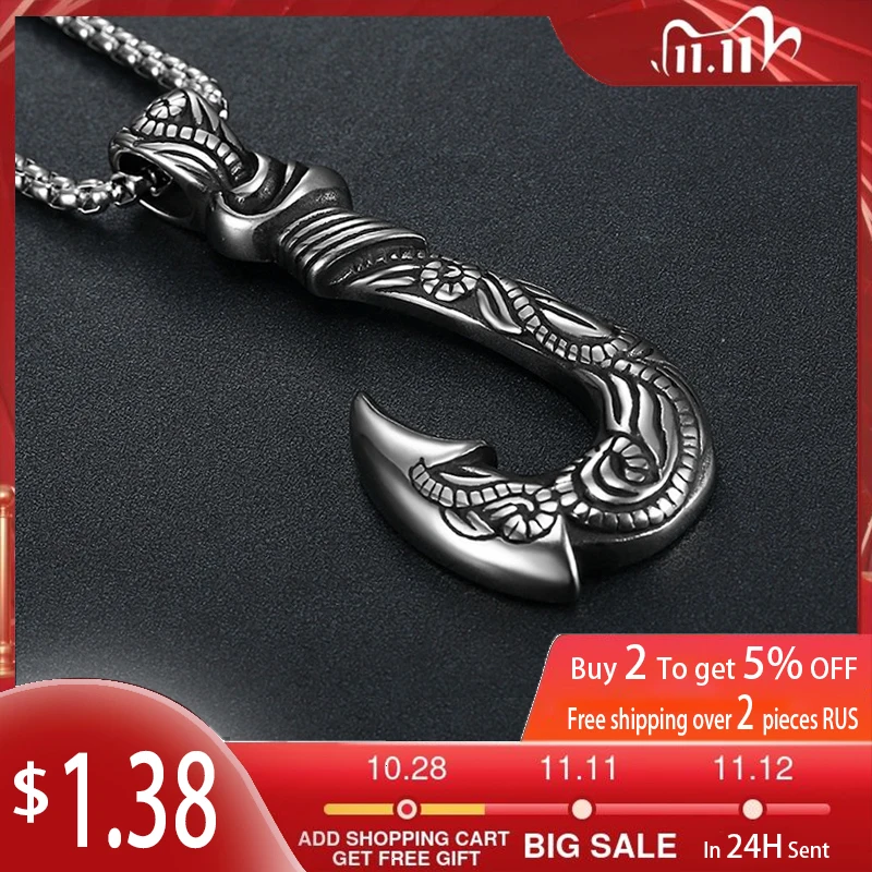 Новое Ретро викинговое пиратское Рыбное ожерелье в форме крючка мужское