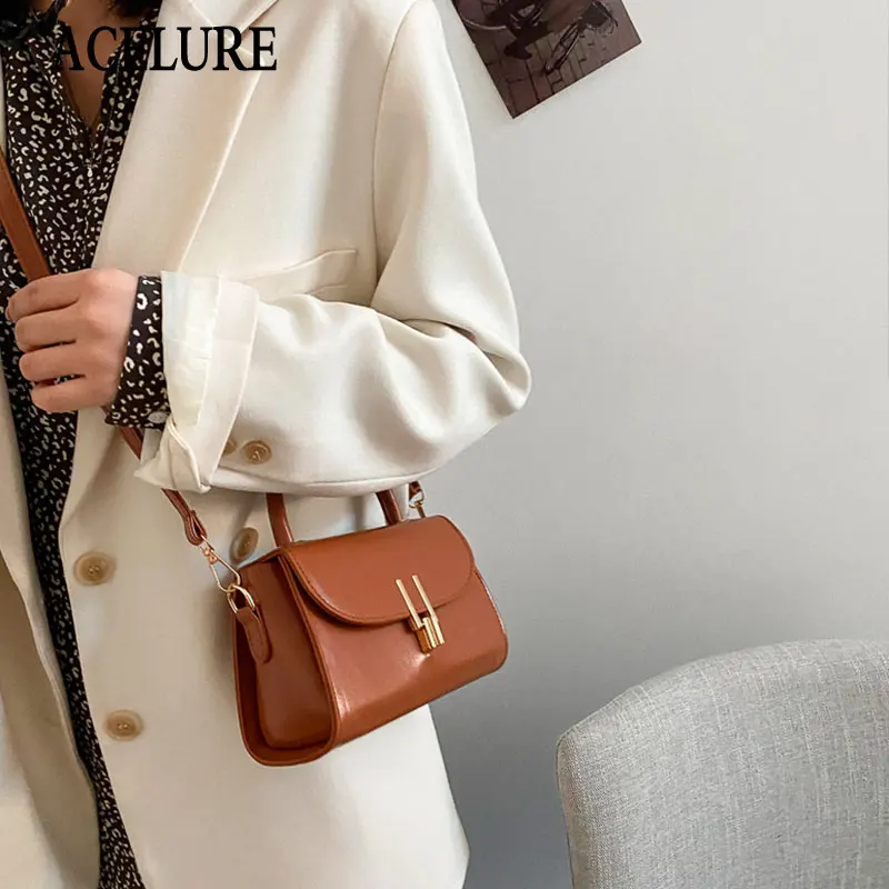 

ACELURE Fashion Simple Style Small Handbags Ladies Shopping Purse Bag Solid Color PU Leather Shoulder Crossbody Bags for Women
