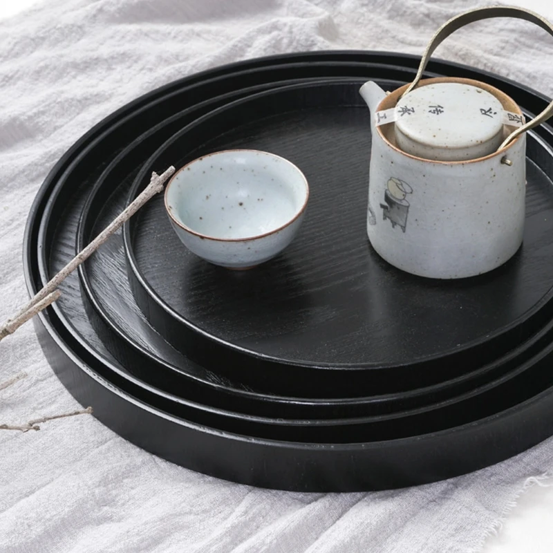 21/24/27/30cm Wood Tea Tray Round Shape Coffee Snack Food Meals Serving for Kitchen Restaurant | Дом и сад