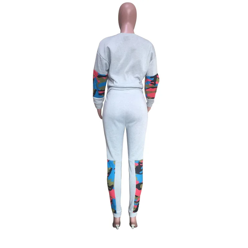 

Camouflage Spliced Two Piece Tracksuit Women's Clothes Long Sleeve Loose Sweatshirt And Drawstring Pant Casual Sportswear Outfit