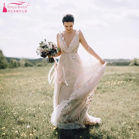 Meticlously Embroidery Wedding Dress Dreamy Floral Lace Bohemian Bridal Gowns Vestido De Noivas Chic Abiti Da Sposa  ZW205