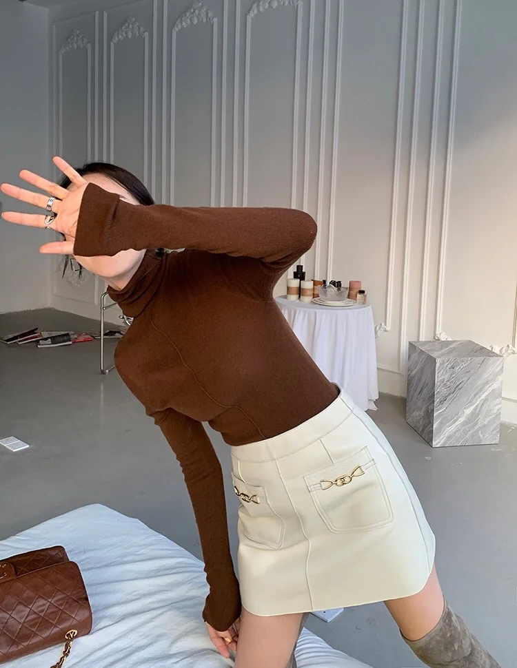 Юбка женская из овечьей кожи модный Джокер с завышенной талией облегающая