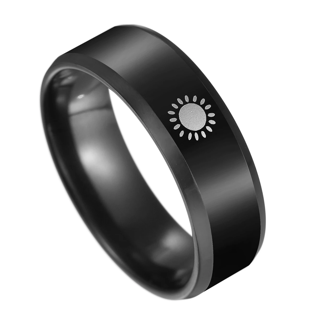 

AsJerlya Black Titanium Stainless Steel Ring Sun Moon Star Islam Religious Couples Rings Game Power Lovers Jewelry