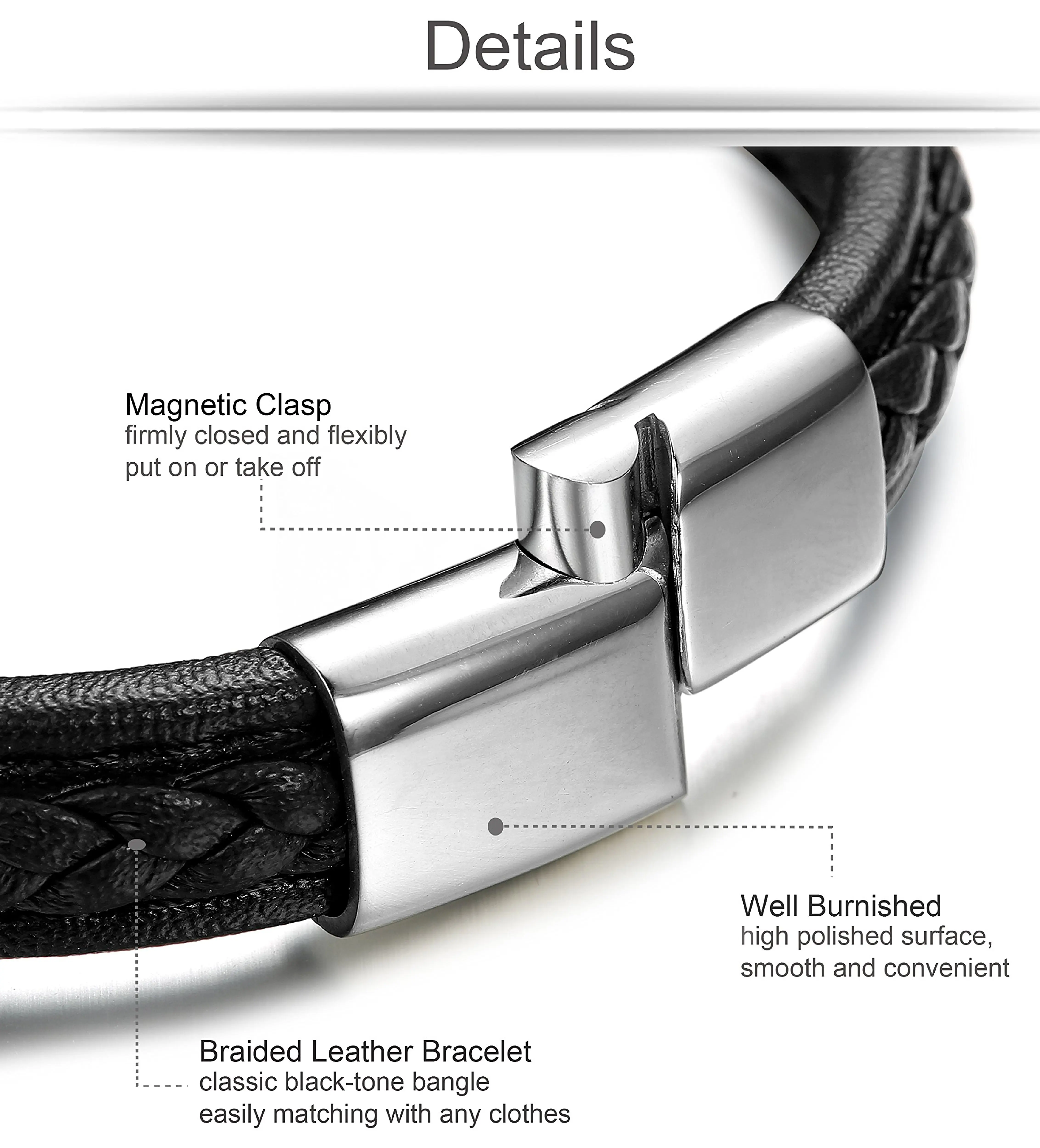 

Man's Three Layers Leather Bangles Punk Style Stainless Steel Decoration Cool Men Leather Jewelry Gift