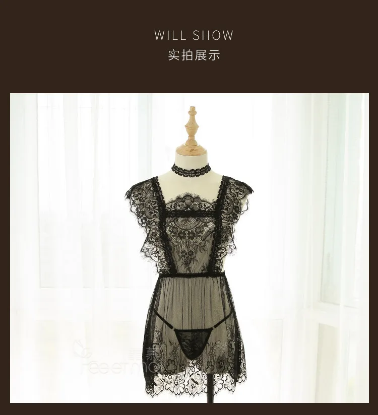 Женское кружевное соблазнительное сексуальное ночное платье с открытой спиной