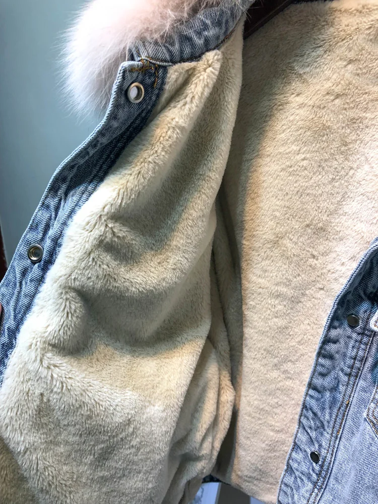 Женская джинсовая парка с подкладкой из натурального меха норки теплая зимняя