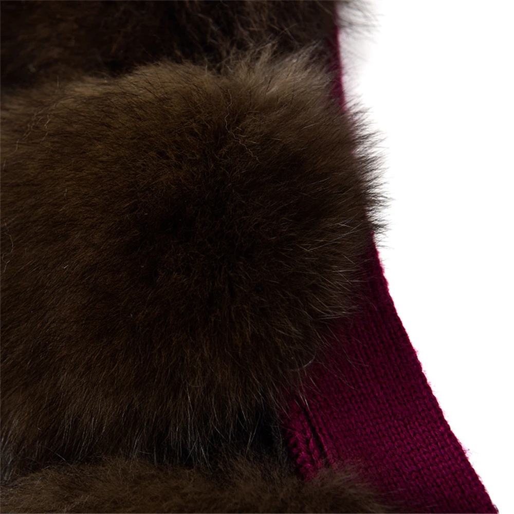 Модное пурпурное вязаное пальто TOPFUR с воротником из лисьего меха натурального