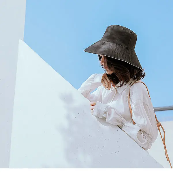 Модная однотонная пляжная шляпа с обеих сторон женская большими полями|Женские