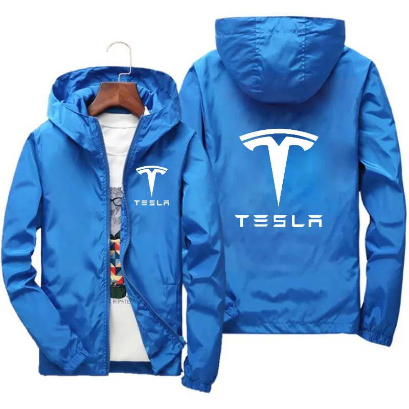

Spring Autumn Hot-Selling Tesla Young Men's Hooded Jacket outdoor Good Quality Fashion Style Thin Hip hop zipper Jacket 6XL 7XL
