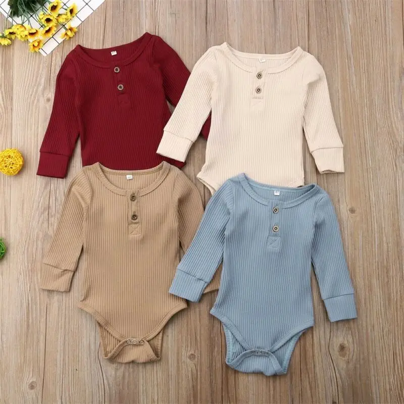 Unisex Newbown Baby Girls Knitted Romper Long Sleeve Sweater Buttons Jumpsuit Pajamas Top Fall Winter Clothing | Детская одежда и