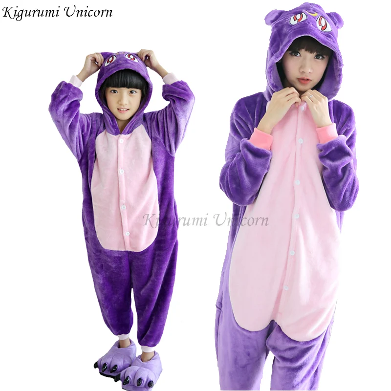 purple cat Женские пижамы кигуруми с единорогом для взрослых и детей; зимняя Пижама с животными; комбинезон; женская пижама для косплея; домашняя одежда - Цвет: purple cat