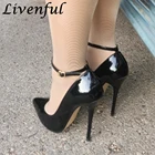 Женские туфли на очень высоком каблуке 13 см с ремешком на щиколотке