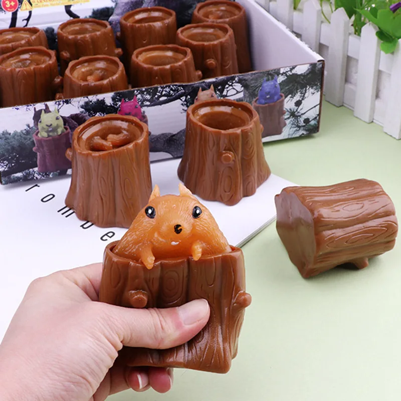

New Creative Fashion Decompression Toy Evil Squirrel Cup Pinch Music Vent Squirrel Tree Stump New Strange Whole Artifact Gift