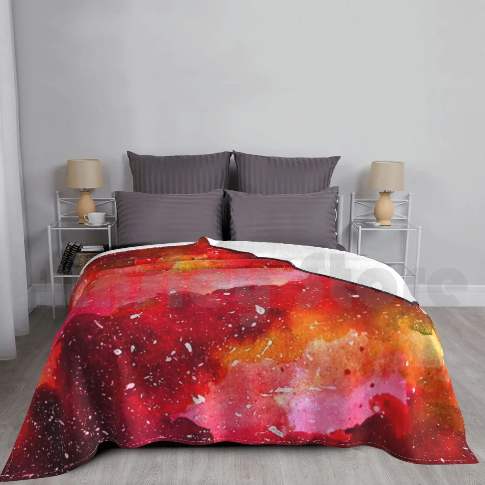 

Fireball Blanket For Sofa Bed Travel Fire Red Watercolor Stars Galaxy Space Universe Planets Yellow Clouds