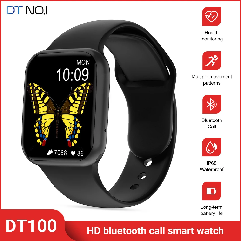 

Умные часы DT N. I DT100, Bluetooth, звонки, музыка, пульсометр, длительный режим ожидания, водонепроницаемые