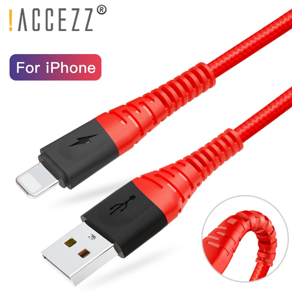 

!ACCEZZ Nylon USB Charging Data Cable Lighting For Apple iPhone X XS MAX XR 8 7 6S 5 5s Plus Durable Charge Cord Line Cables 2M