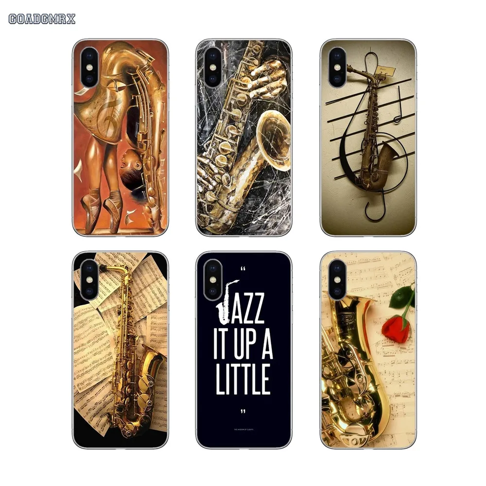 Саксофон Jazz Music Series для iPhone 11 X XR XS Pro MAX 4 4s 5 5S SE 5C 6 6S 7 8 Plus прозрачный мягкий чехол