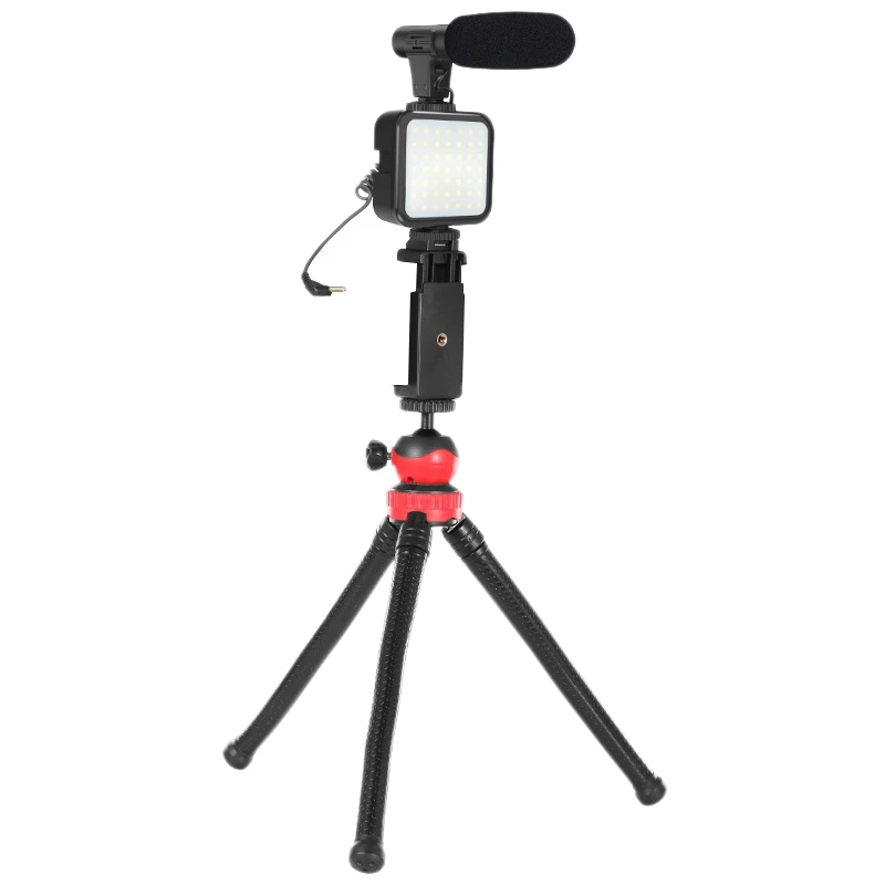 

Smartphone Video Kit Phone Bracket Microphone LED Lights Combination Set for Vlog Live Phone Recording