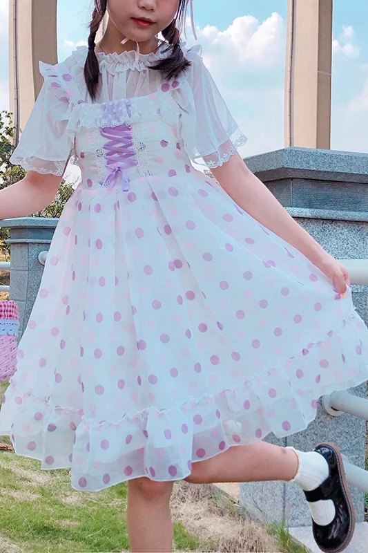 

Japanese-Style Lolita Lace Strap Waist Hugging Slim Dot Prints Dress fairy dress tea party lolita dress sweet lolita doll