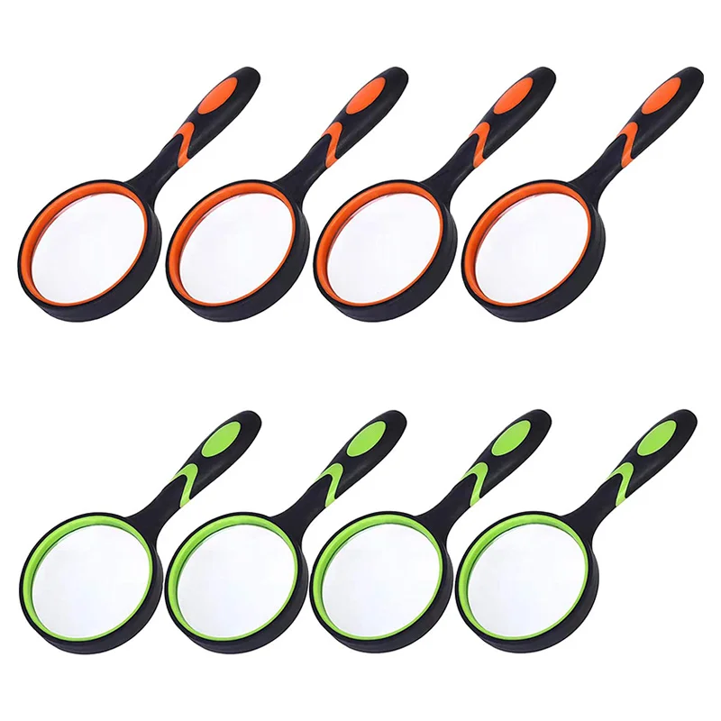 

8 Pack 10X Handheld Magnifying Glass Reading Magnifier for Seniors and Kids, 50mm Magnifying Lens with Rubber Handle