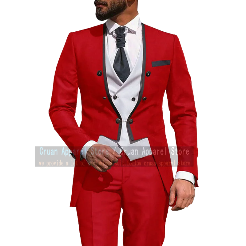 

Tailor-made Fashion Red Suit Men Set Slim Fit Groomsmen Groom Marriage Wedding Dress Tuxedo Chic Prom Blazer Vest Pants 3 Pieces