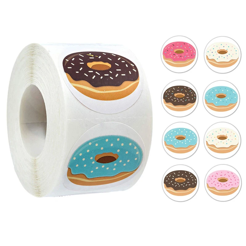 

50-500pcs Stylish Donut Stickers 8 Designs Delicious Looking Handmade White Labels Tag for Scrapbooking Cards Cake Bread Baking
