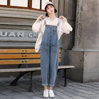 age reducing denim overalls womens 2020 spring and summer all match korean style loose and thin nine point mother jeans